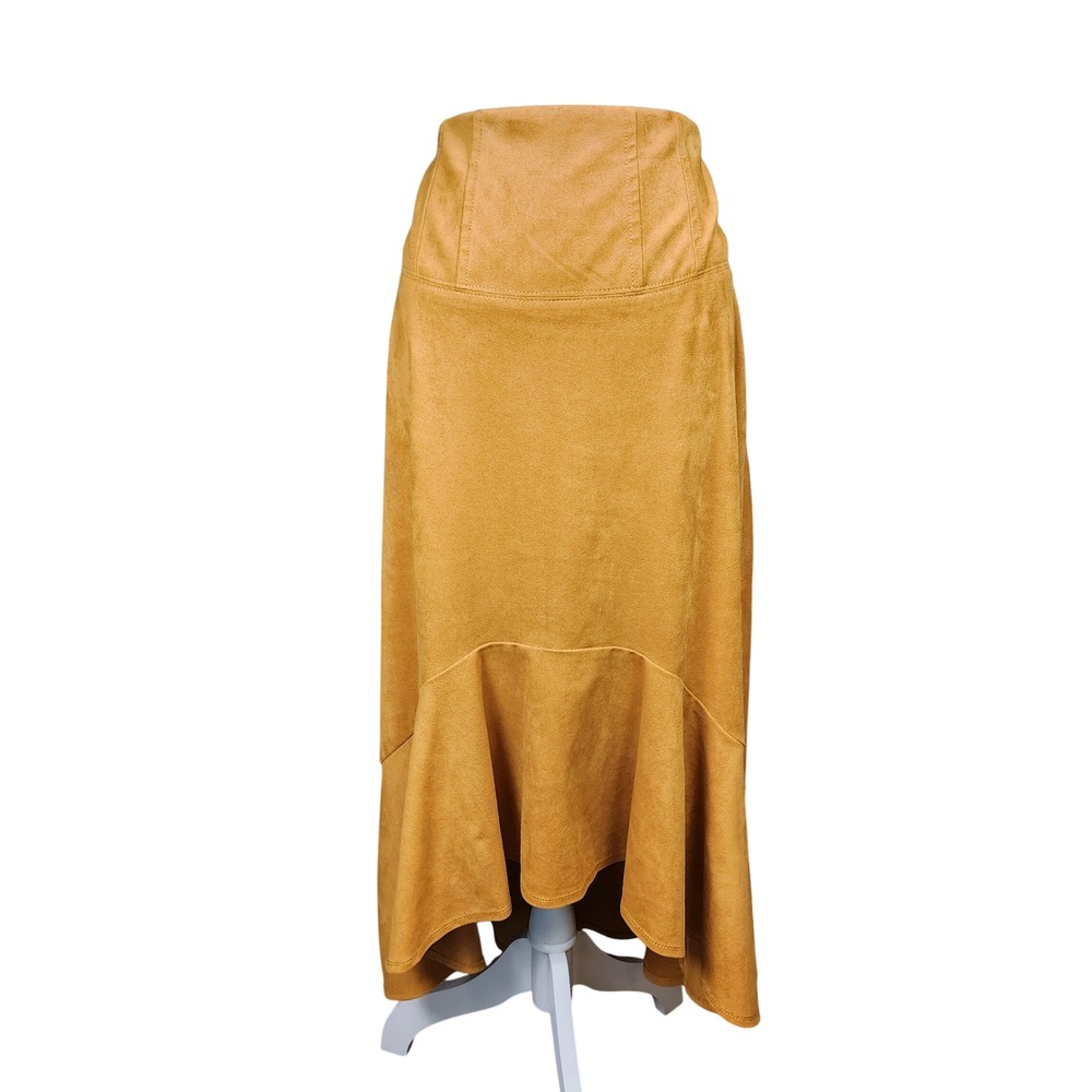 Maeve Anthropologie Faux Suede Cosima Maxi Skirt Women's 10 Mustard Yellow Boho